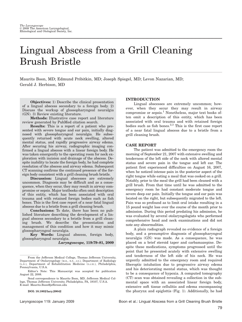 PDF) Lingual Abscess from a Grill Cleaning Brush Bristle