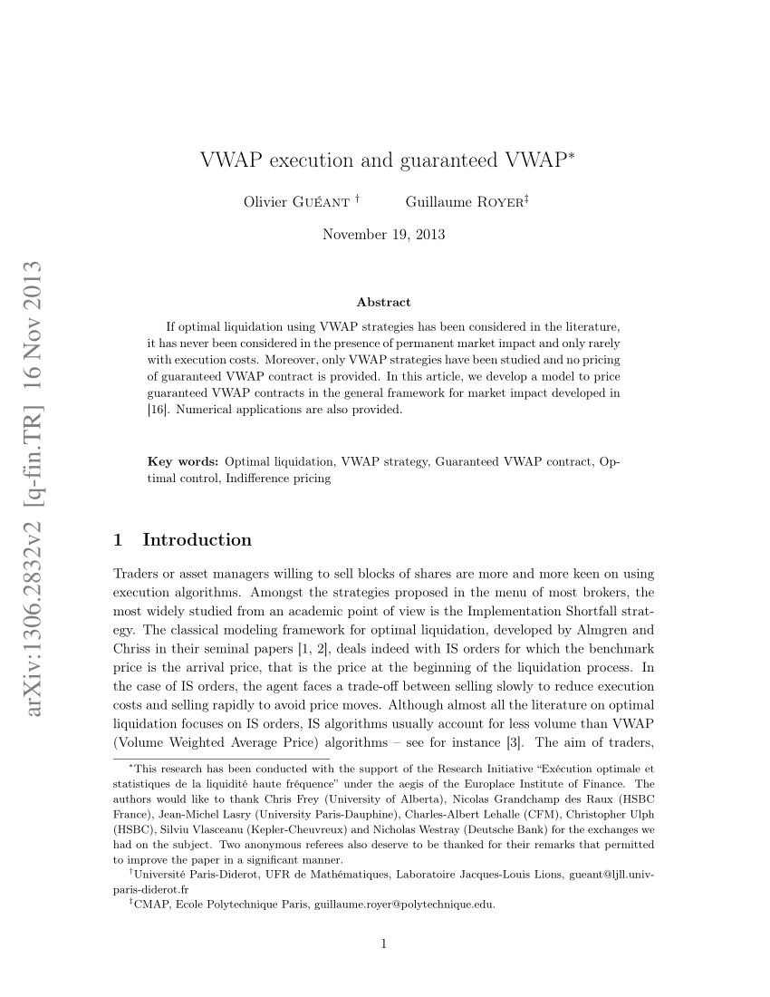 PDF) VWAP execution and guaranteed VWAP