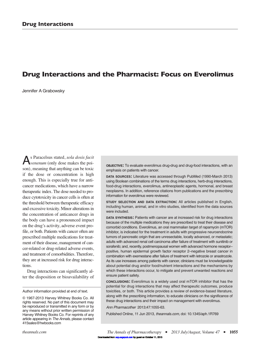 PDF) Drug Interactions and the Pharmacist: Focus on Everolimus  (July/August).