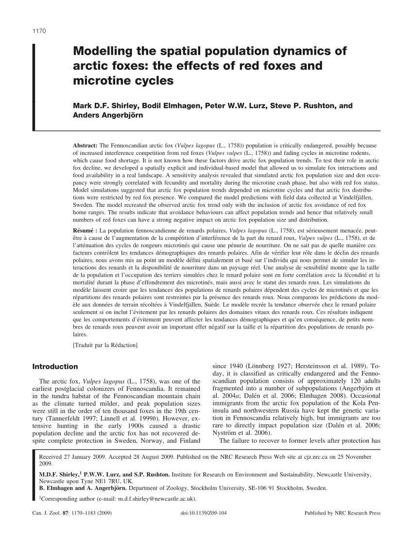 (PDF) Modelling the spatial population dynamics of arctic foxes: The