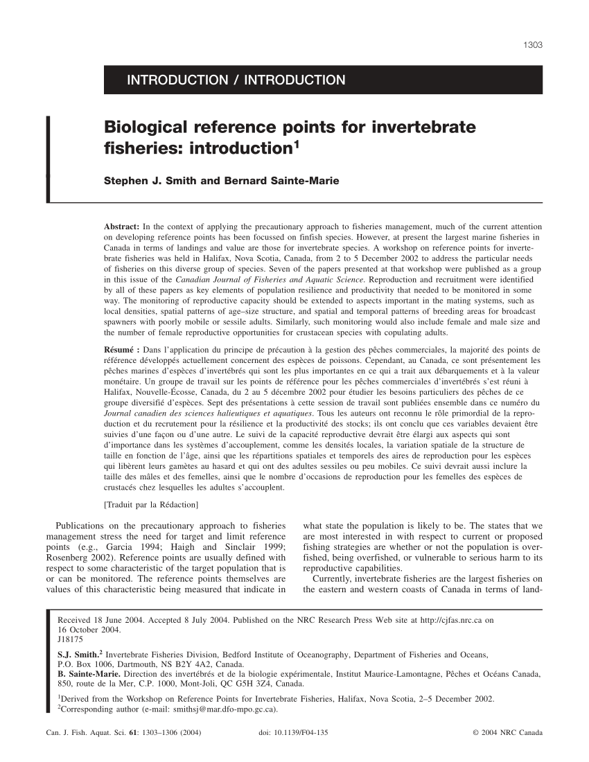 (PDF) Biological reference points for invertebrate fisheries: Introduction