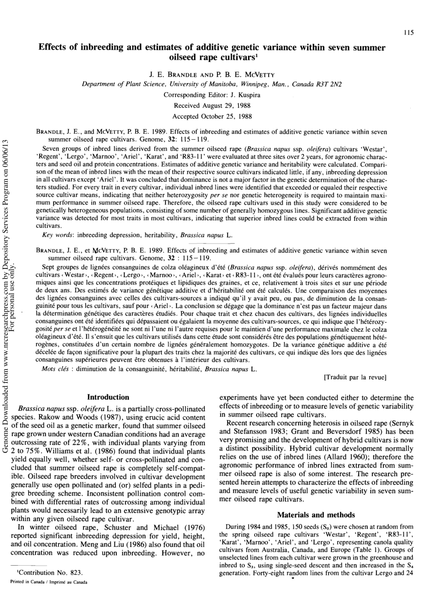 Pdf Effects Of Inbreeding And Estimates Of Additive Genetic Variance