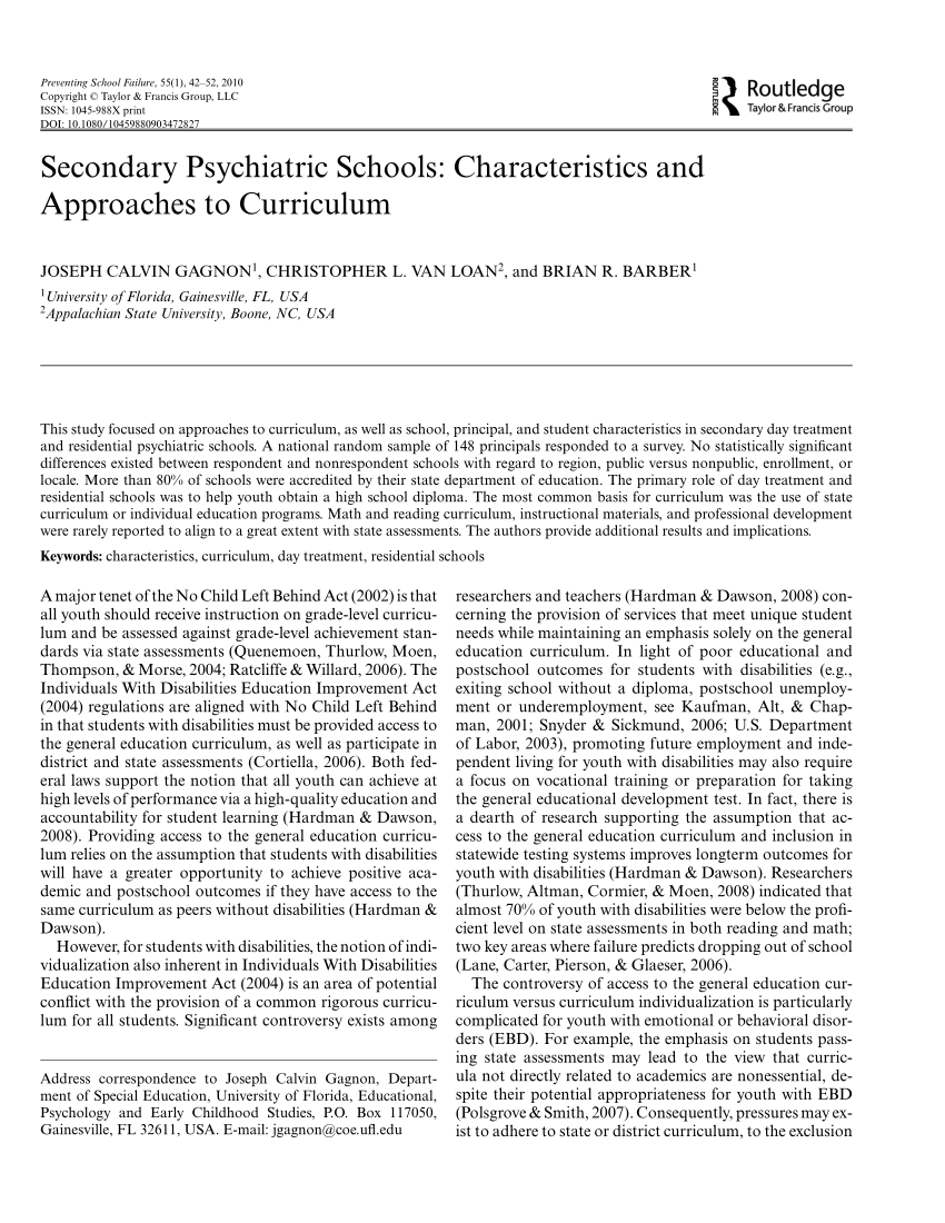 (PDF) Secondary Psychiatric Schools Characteristics and Approaches to