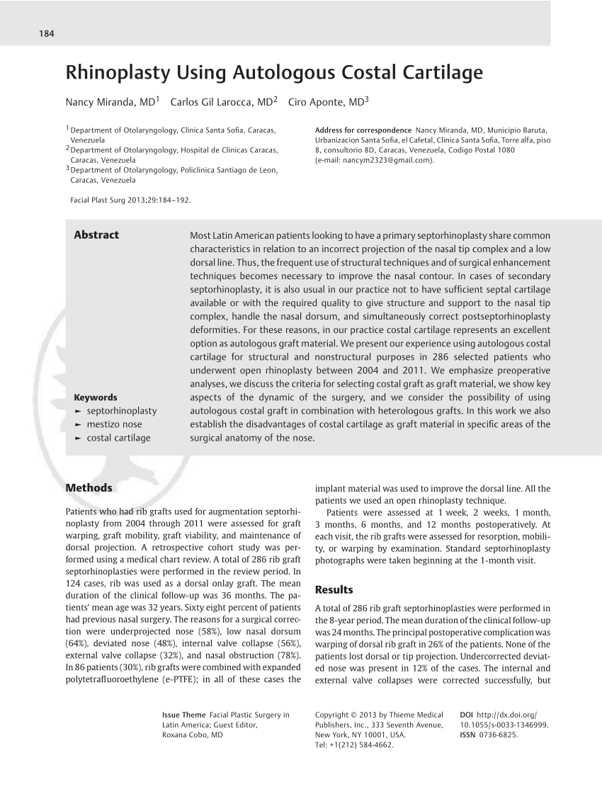 PDF Rhinoplasty Using Autologous Costal Cartilage