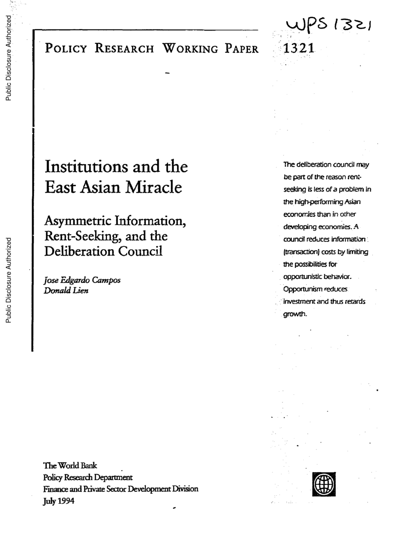 (PDF) Institutions and the East Asian miracle : asymmetric ...