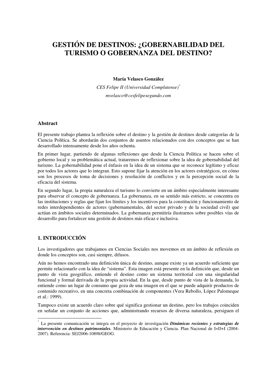 Pdf Gestion De Destinos Gobernabilidad Del Turismo O