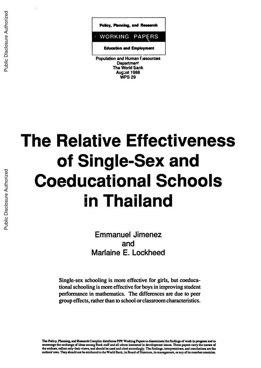 PDF) The relative effectiveness of single-sex and coeducational schools in  Thailand