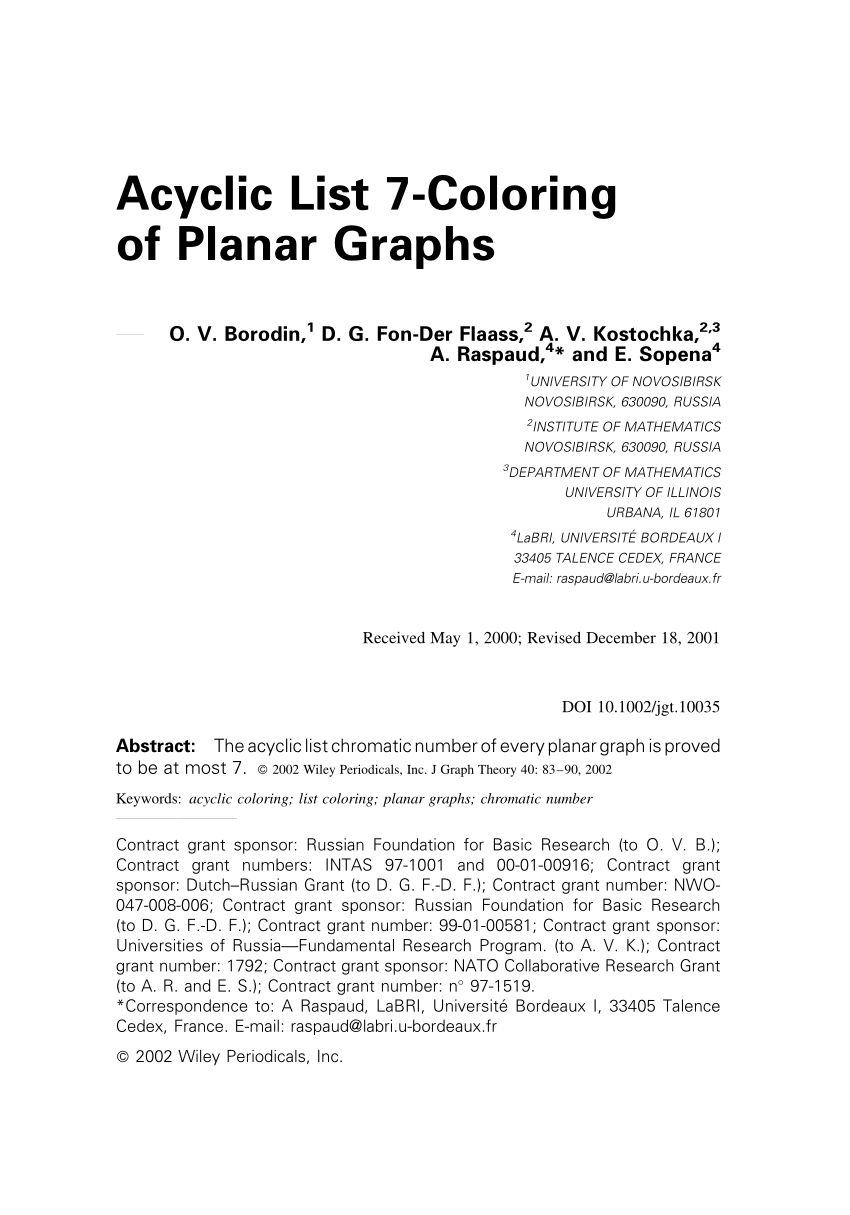 Pdf Acyclic List 7 Coloring Of Planar Graphs