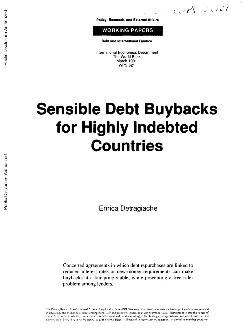 Pdf Sensible Debt Buybacks For Highly Indebted Countries - pdf sensible debt buybacks for highly indebted countries
