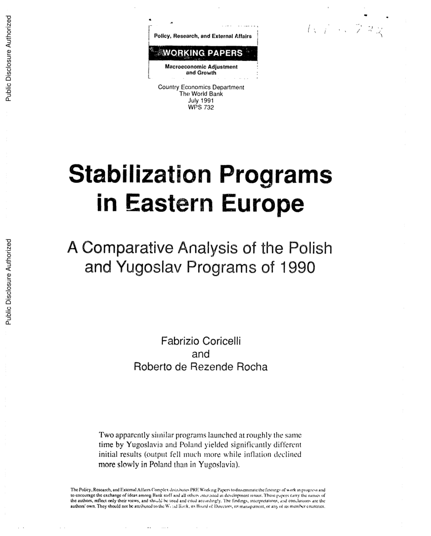 PDF) Stabilization programs in Eastern Europe : a comparative ...