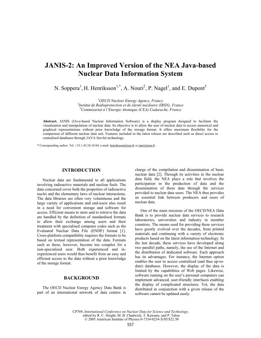 Pdf Janis 2 An Improved Version Of The Nea Java Based Nuclear Data Information System