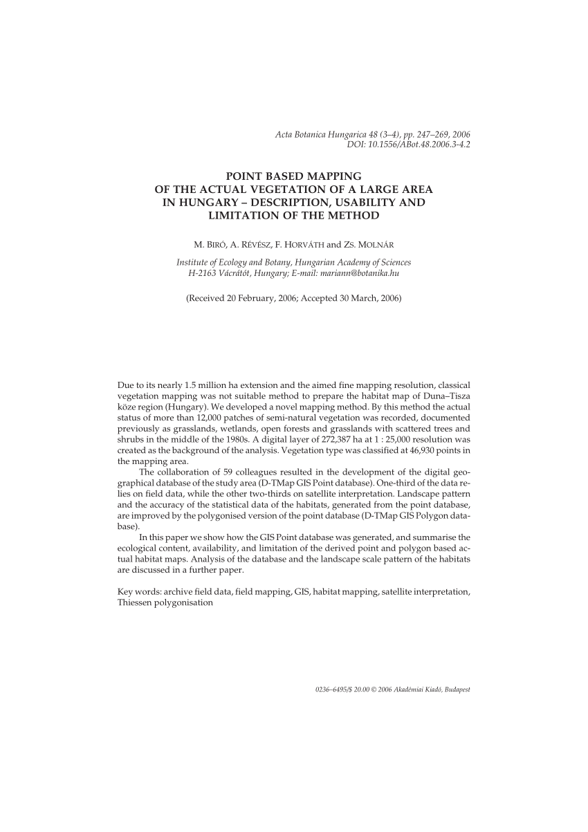 PDF) Point based mapping of the actual vegetation of a large area in  Hungary - description, usability and limitation of the method