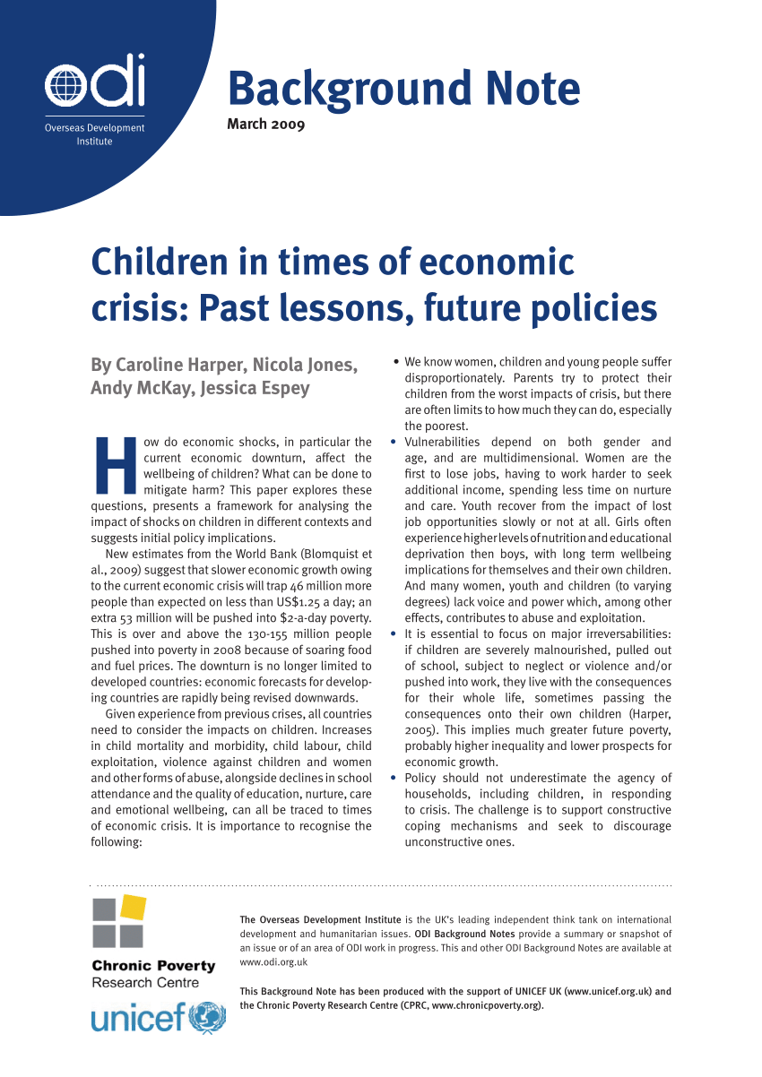 Pdf Children In Times Of Economic Crisis Past Lessons Future Policies Background Note