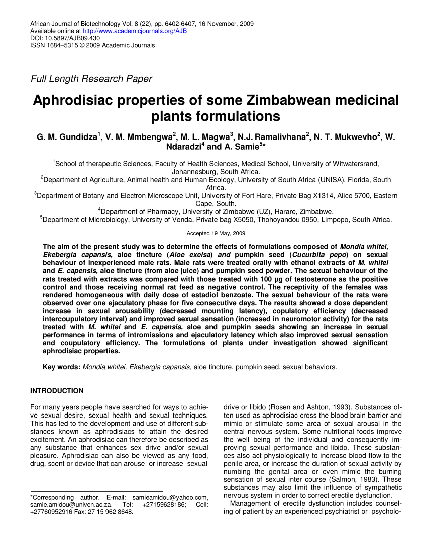 PDF Aphrodisiac properties of some Zimbabwean medicinal plants