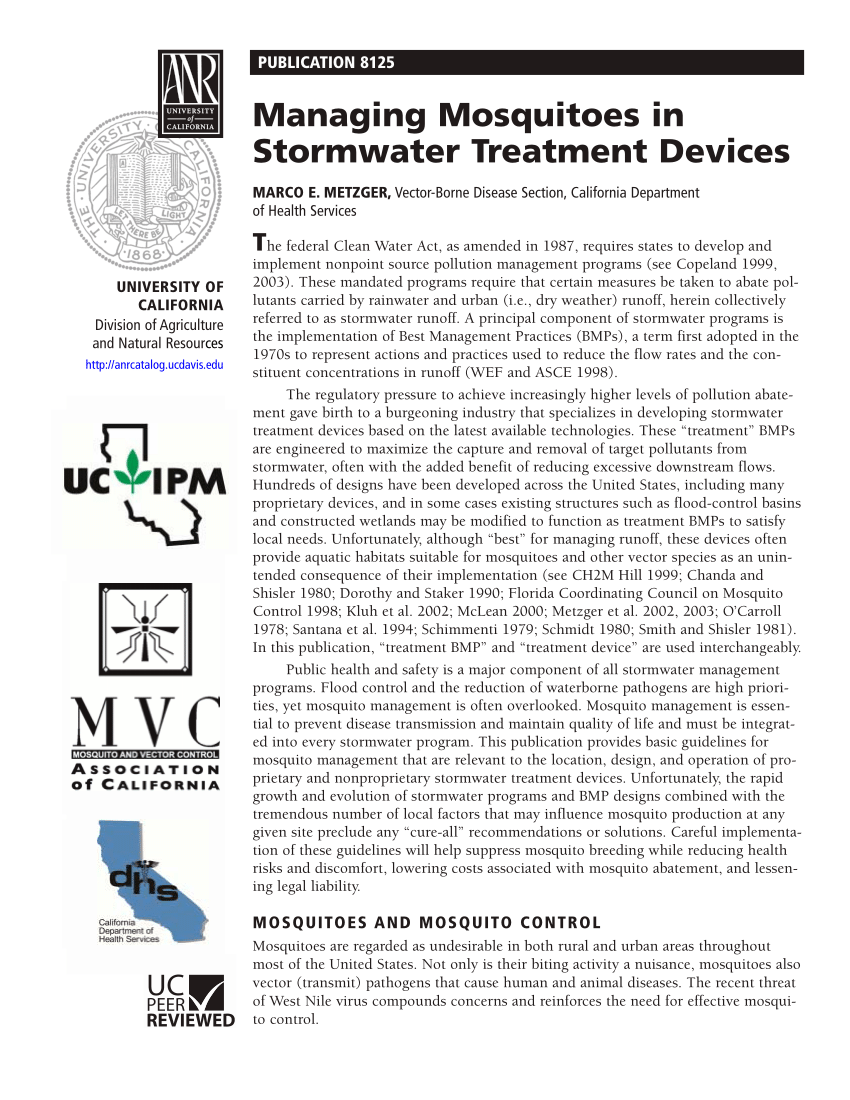 PDF) Managing Mosquitoes in Stormwater Treatment Devices