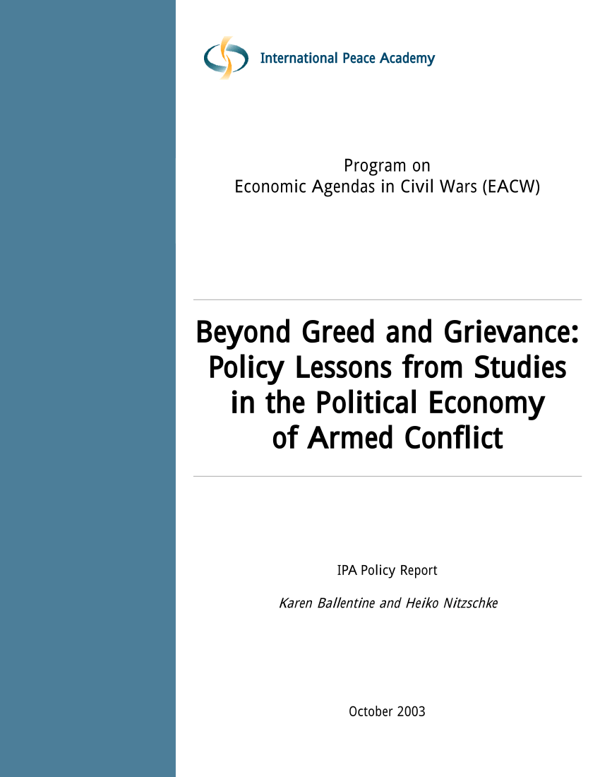 economic resources and internal armed conflicts : lessons from the colombian case / marc chernick