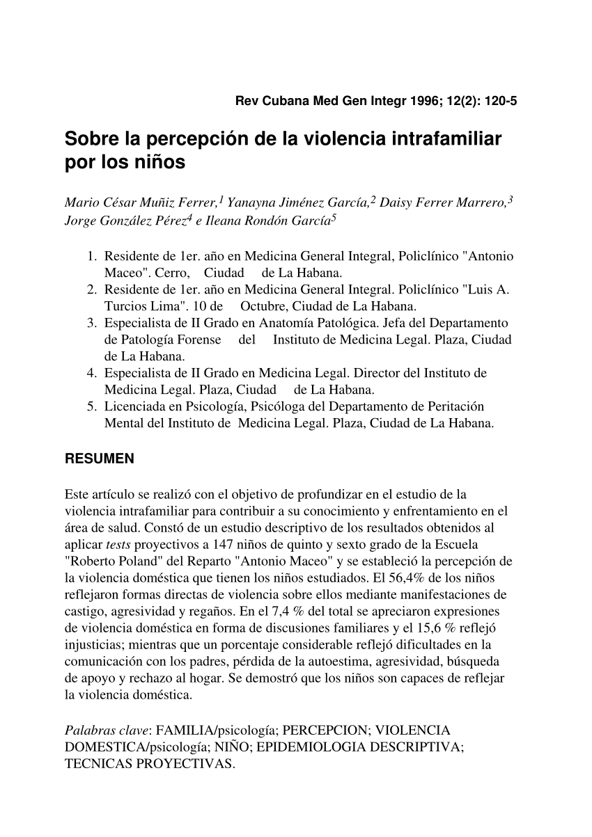PDF) Sobre la percepción de la violencia intrafamiliar por los niños
