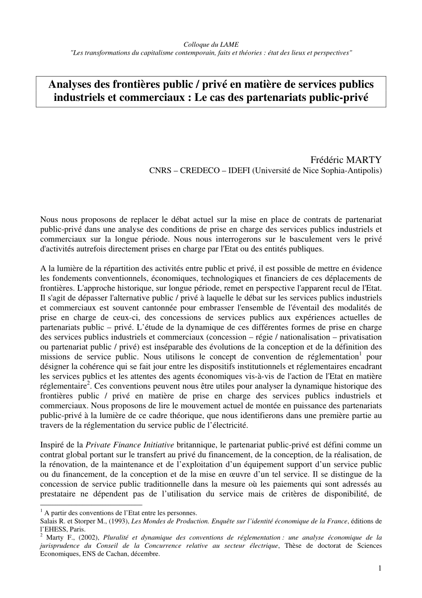 Pdf Analyses Des Frontieres Public Prive En Matiere De Services Publics Industriels Et Commerciaux Le Cas Des Partenariats Public Prive