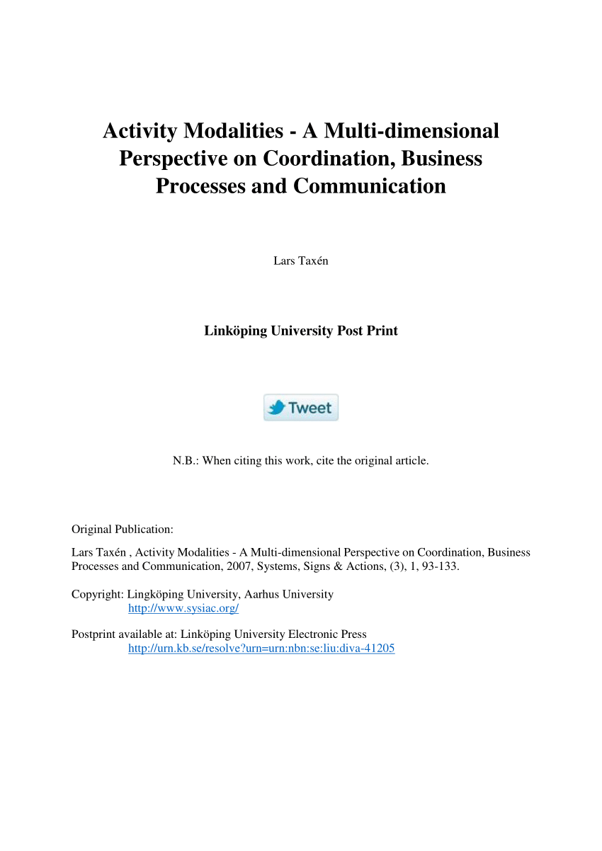 Tog leksikon Gendanne PDF) Activity Modalities - A Multidimensional Perspective on Coordination,  Business Processes and Communication
