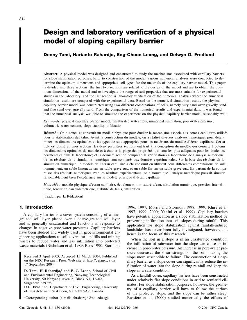 Pdf Design And Laboratory Verification Of A Physical Model Of Sloping Capillary Barrier