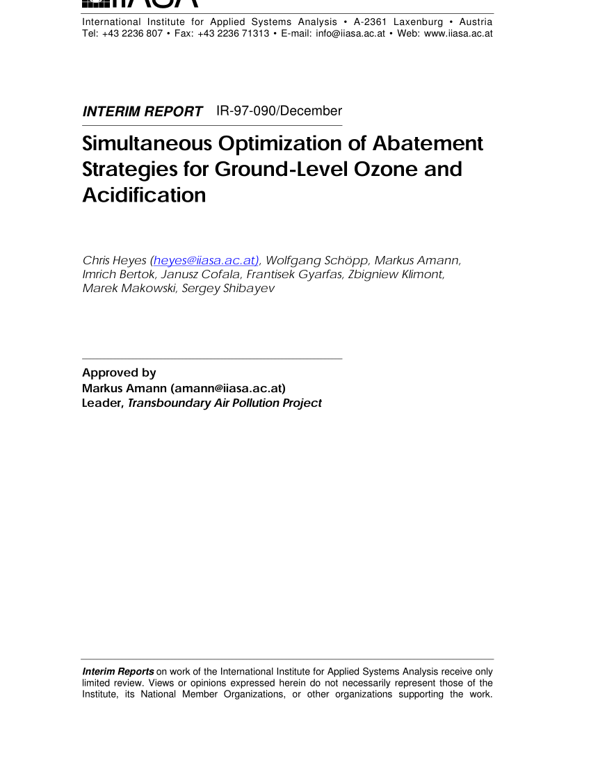 Pdf Simultaneous Optimization Of Abatement Strategies For Ground Level Ozone And Acidification