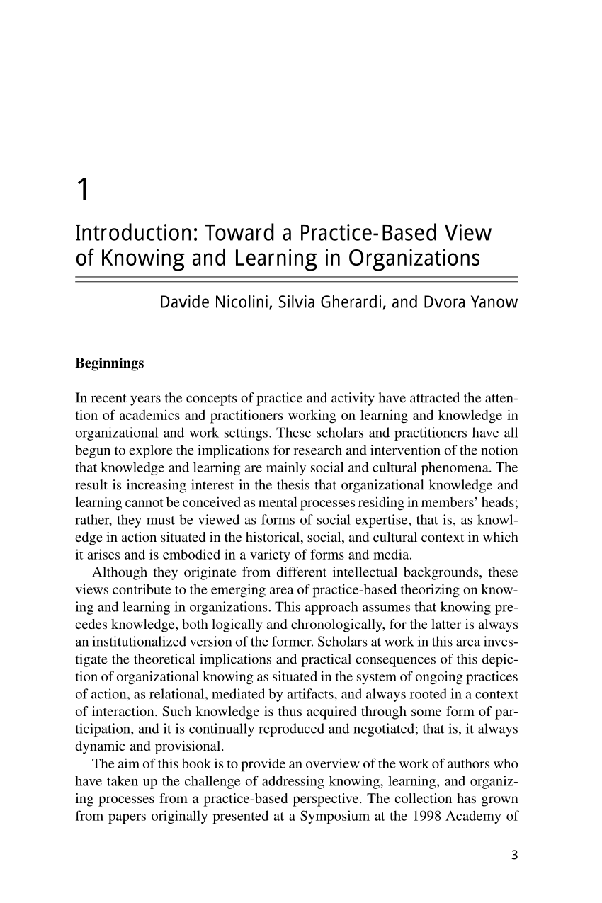 PDF) Introduction: Toward a Practice-Based View of Knowing and ...