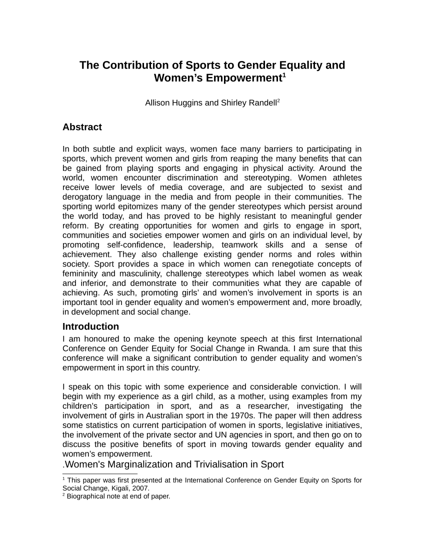 Pdf The Contribution Of Sports To Gender Equality And Women S Empowerment1