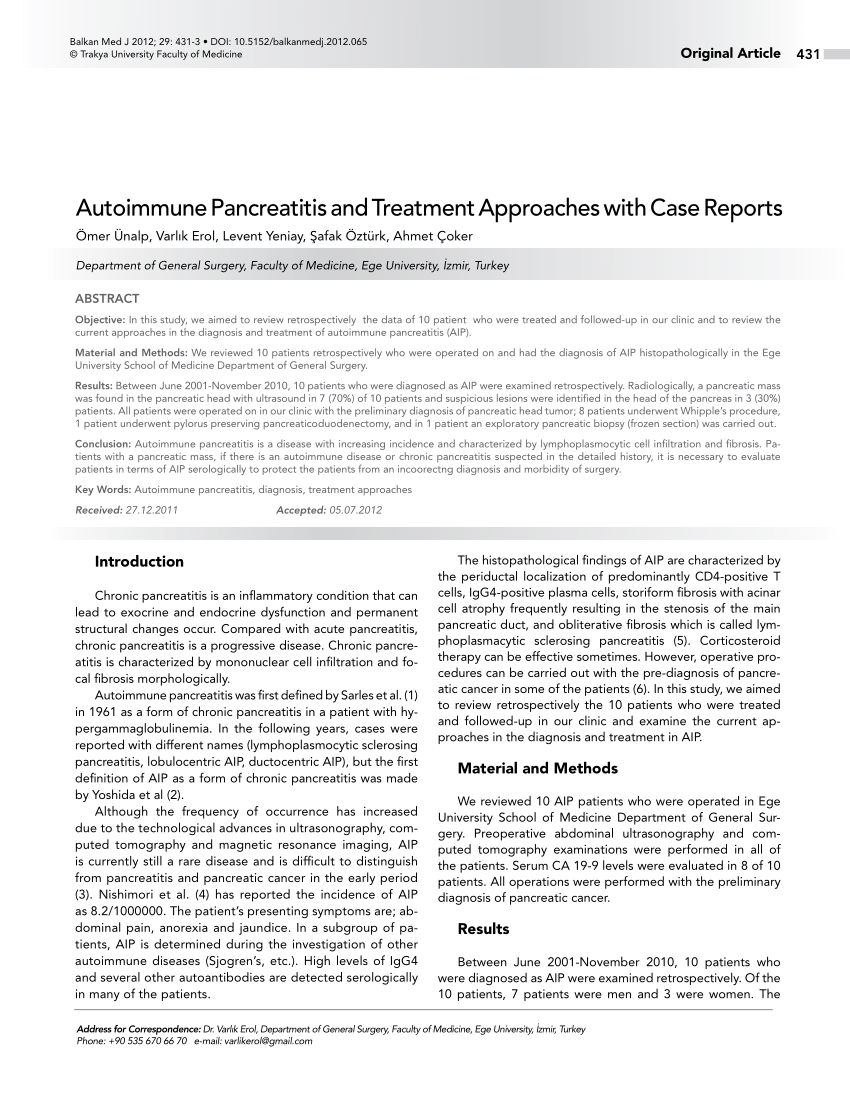 PDF Autoimmune Pancreatitis And Treatment Approaches With Case Reports