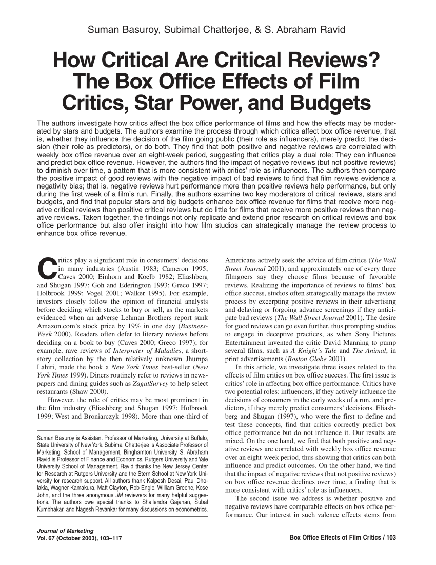 PDF) How Critical Are Critical Reviews? The Box Office Effects of