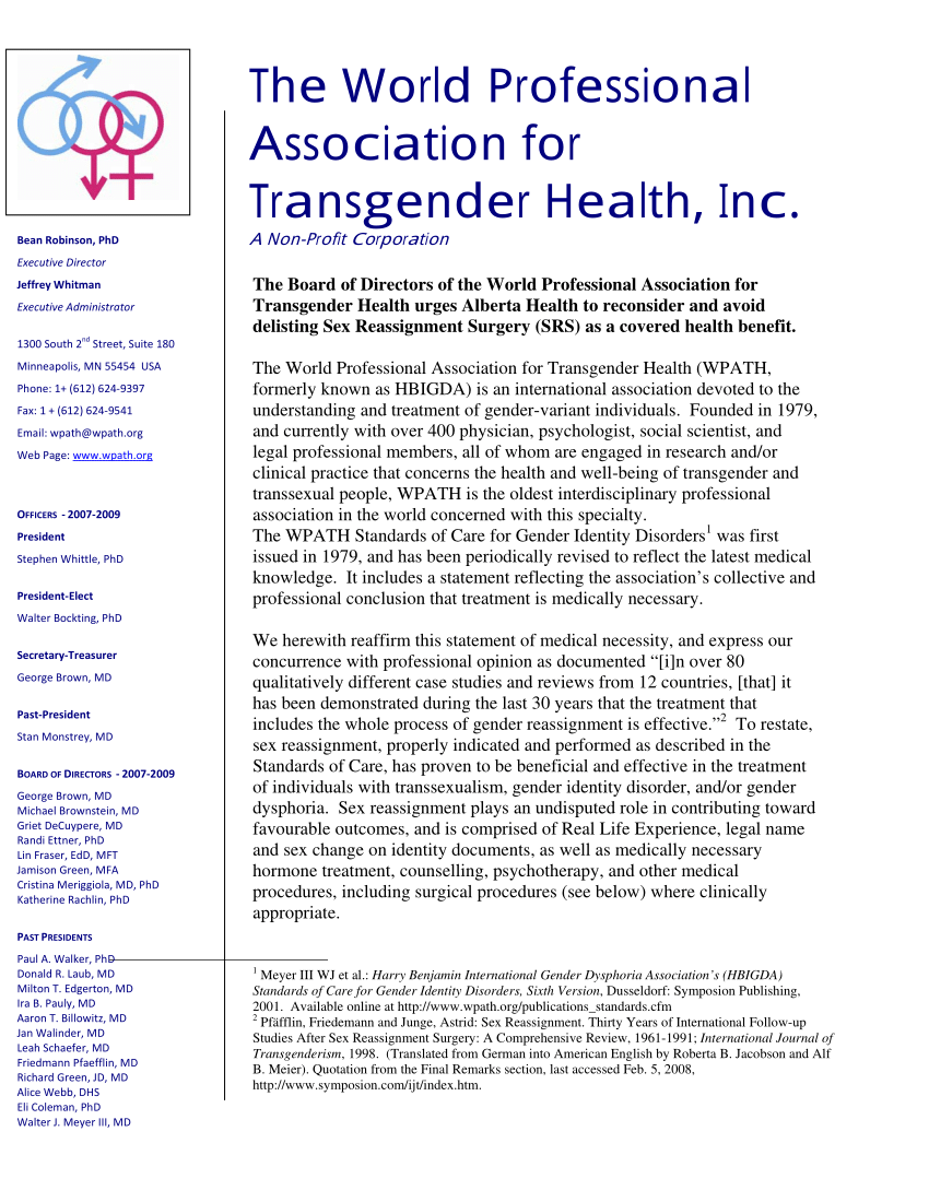 Pdf Wpath Clarification On Medical Necessity Of Treatment Sex Reassignment And Insurance