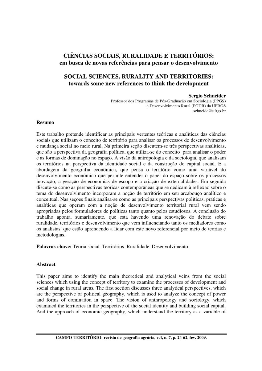 PDF) Desenvolvimento rural e processos sociais nas ciências