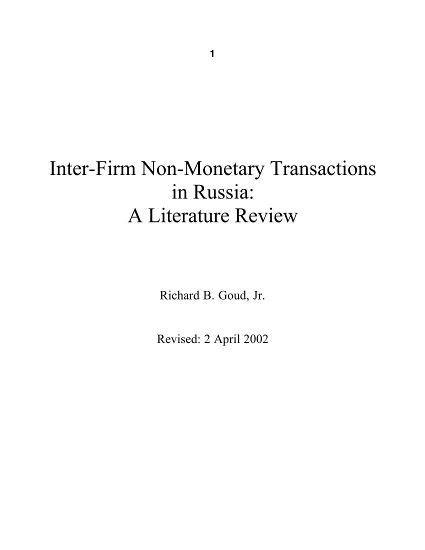 PDF) Inter-Firm Non-Monetary Transactions in Russia: A Literature ...