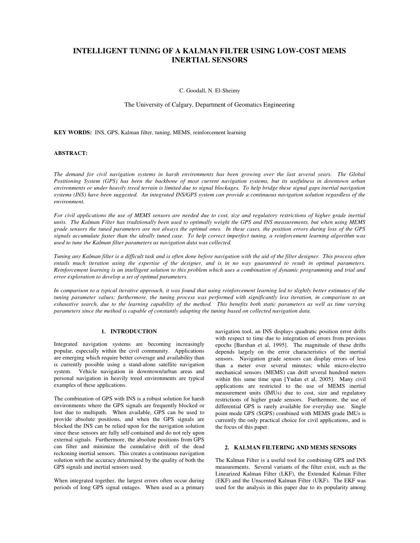 Pdf Intelligent Tuning Of A Kalman Filter Using Low Cost Mems Inertial Sensors