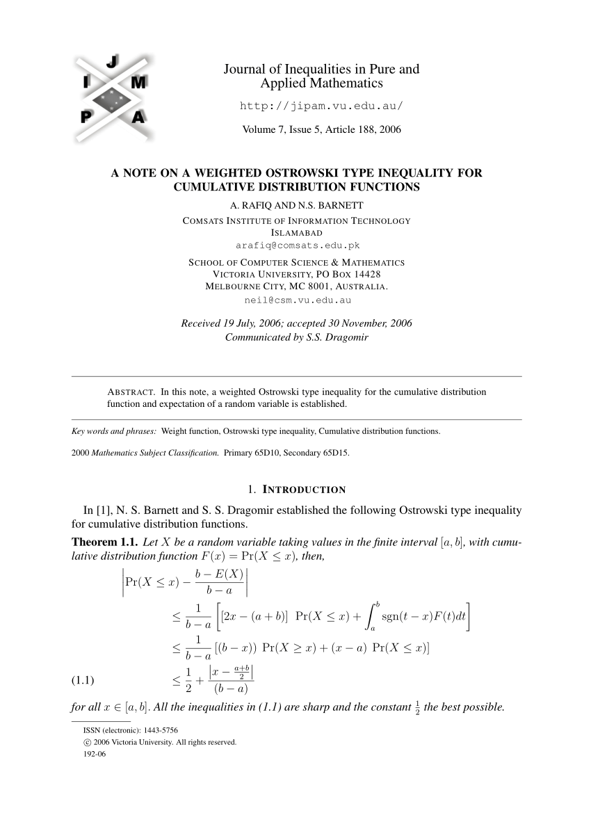 Pdf A Note On A Weighted Ostrowski Type Inequality For Cumulative Distribution Functions
