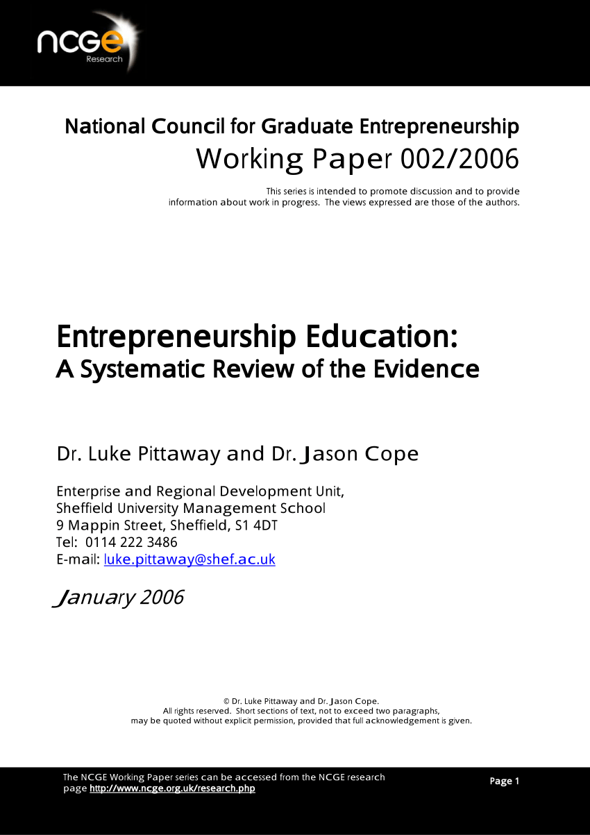 entrepreneurship education a systematic review of the evidence