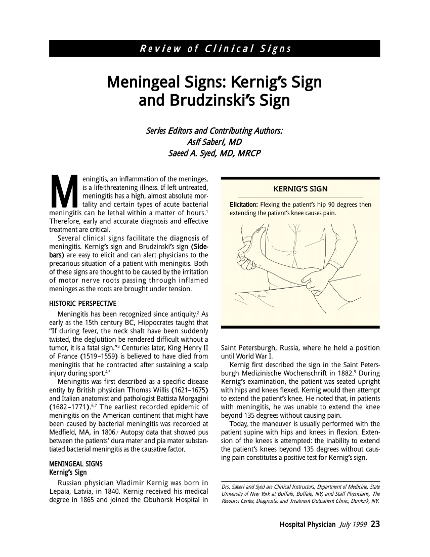 Meningeal Signs Kernigs Sign And Pdf Download Available 0764