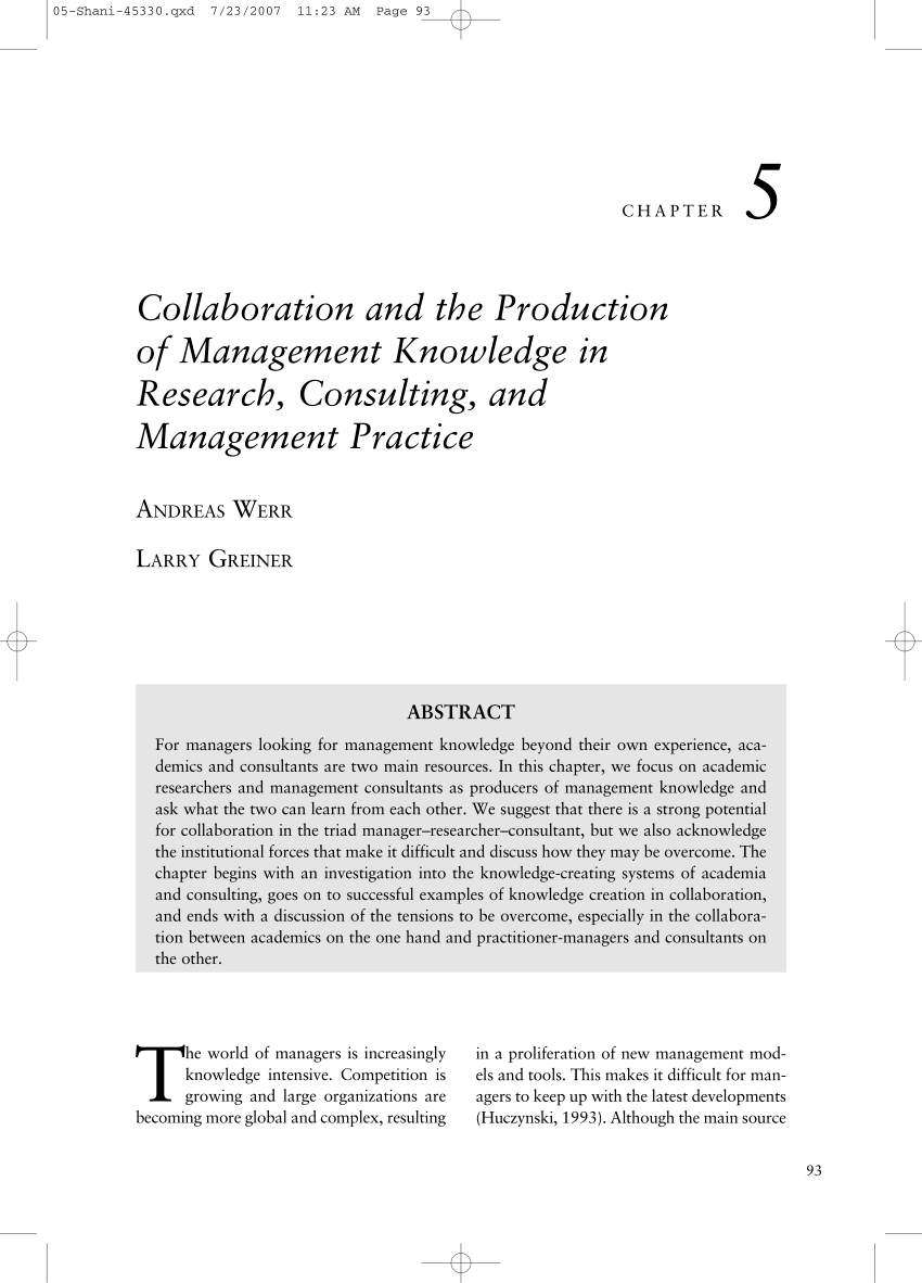 Pdf Collaboration And The Production Of Management Knowledge In Research Consulting And Management Practice