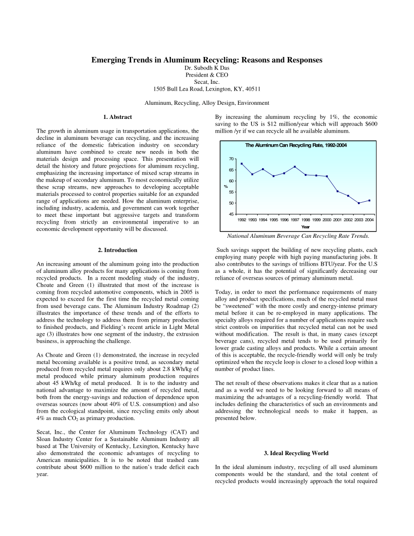 Pdf Emerging Trends In Aluminum Recycling Reasons And - 