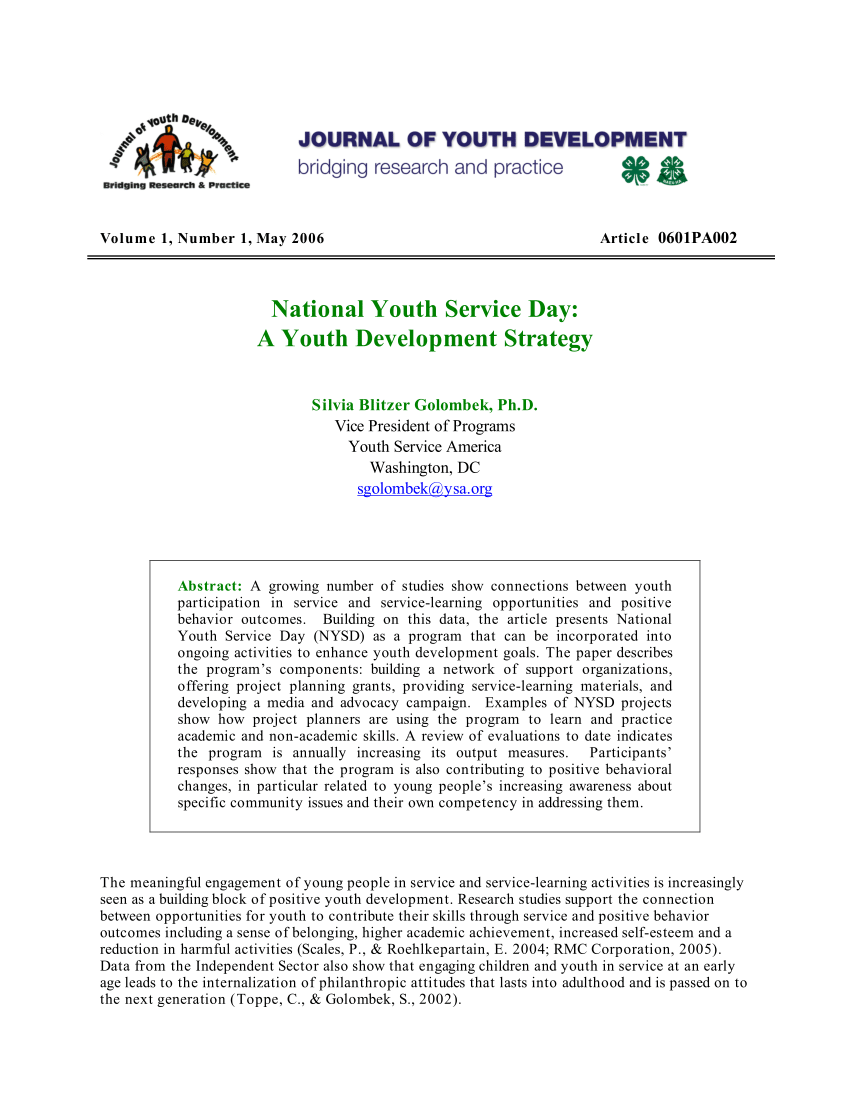 (PDF) National Youth Service Day A Youth Development Strategy