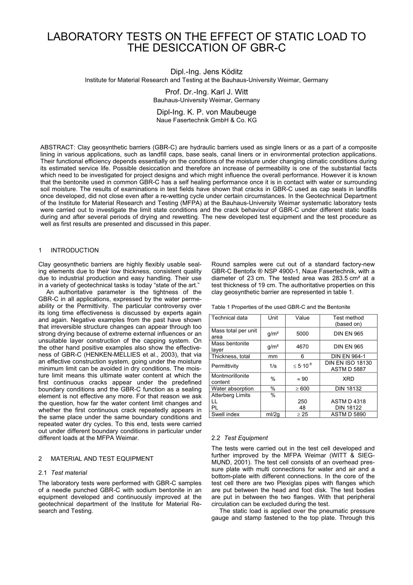 Pdf Laboratory Tests On The Effect Of Static Load To The Desiccation Of Gbr C