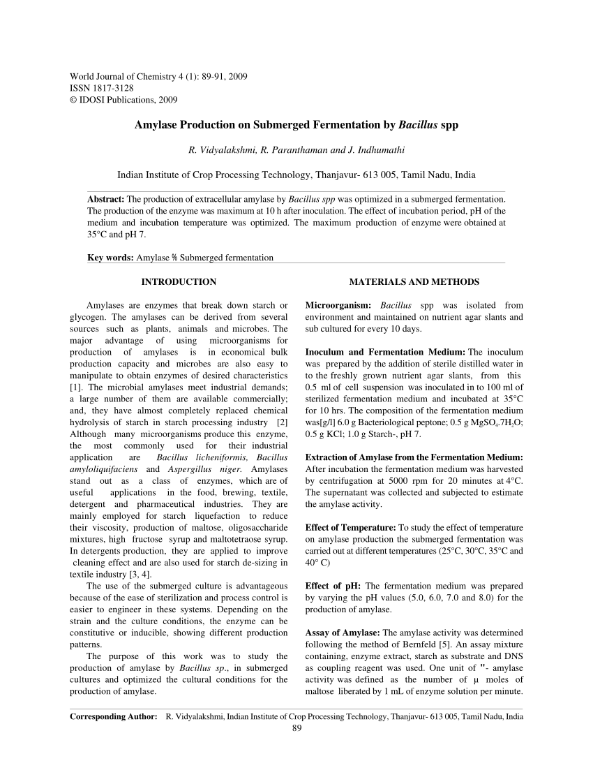 (PDF) Amylase Production on Submerged Fermentation by Bacillus spp - Largepreview