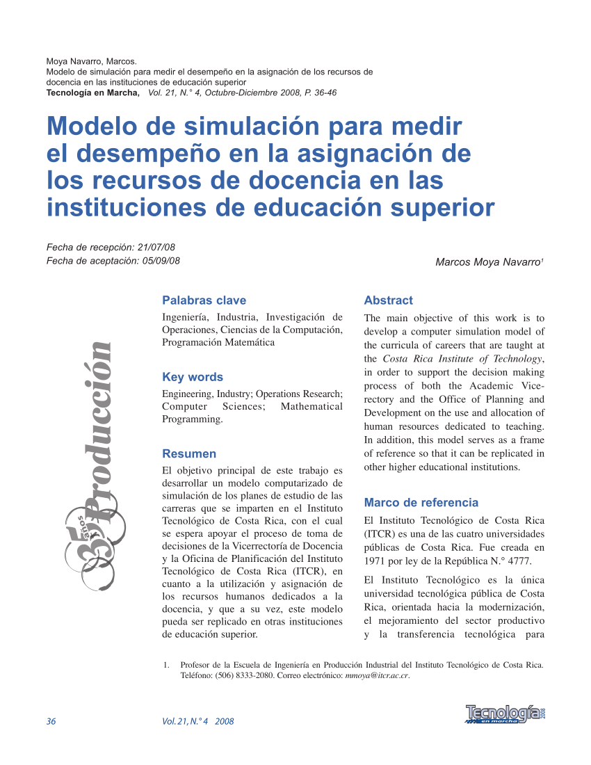 PDF) Modelo de simulación para medir el desempeño en la asignación de los  recursos de docencia en las instituciones de educación superior