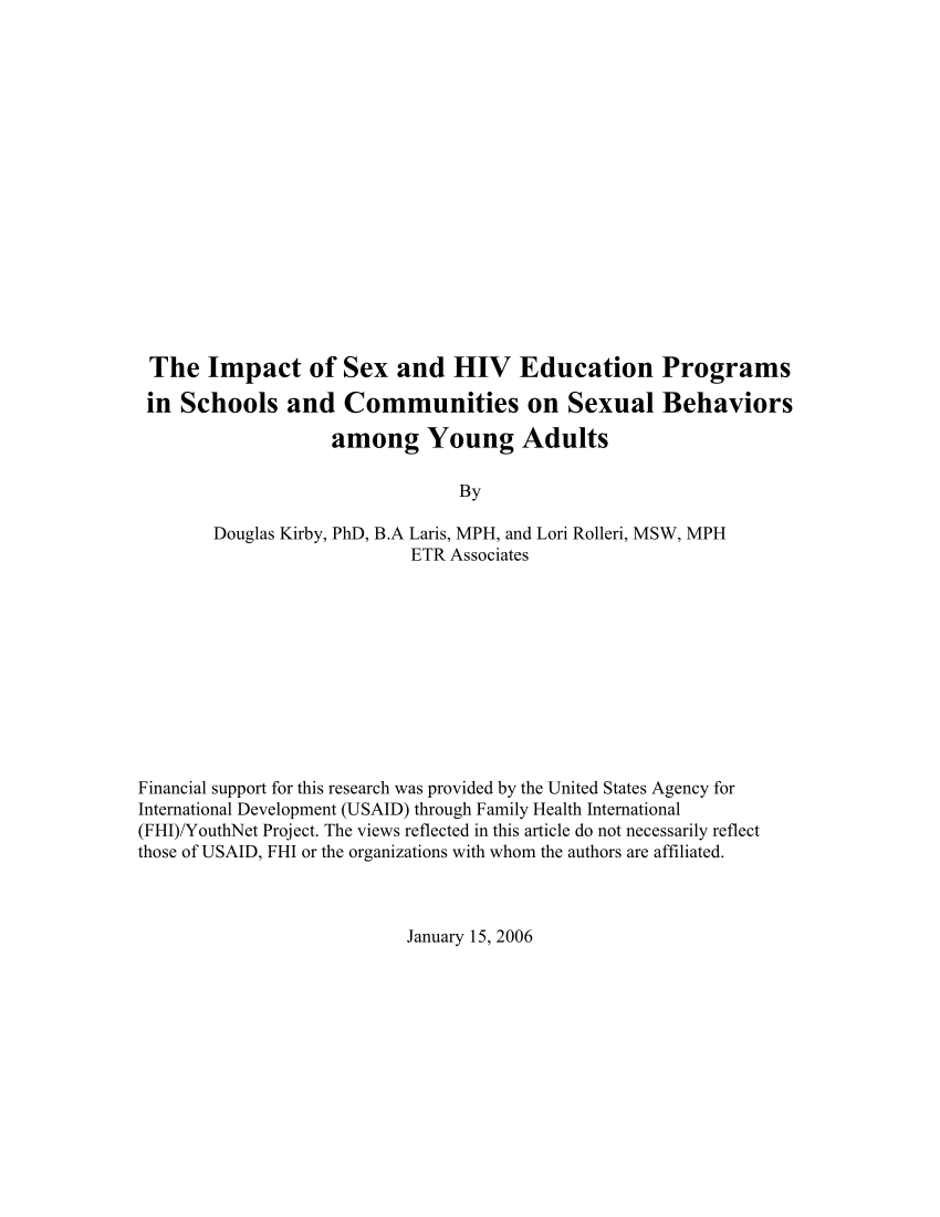 Pdf The Impact Of Sex And Hiv Education Programs In Schools And Communities On Sexual 1782
