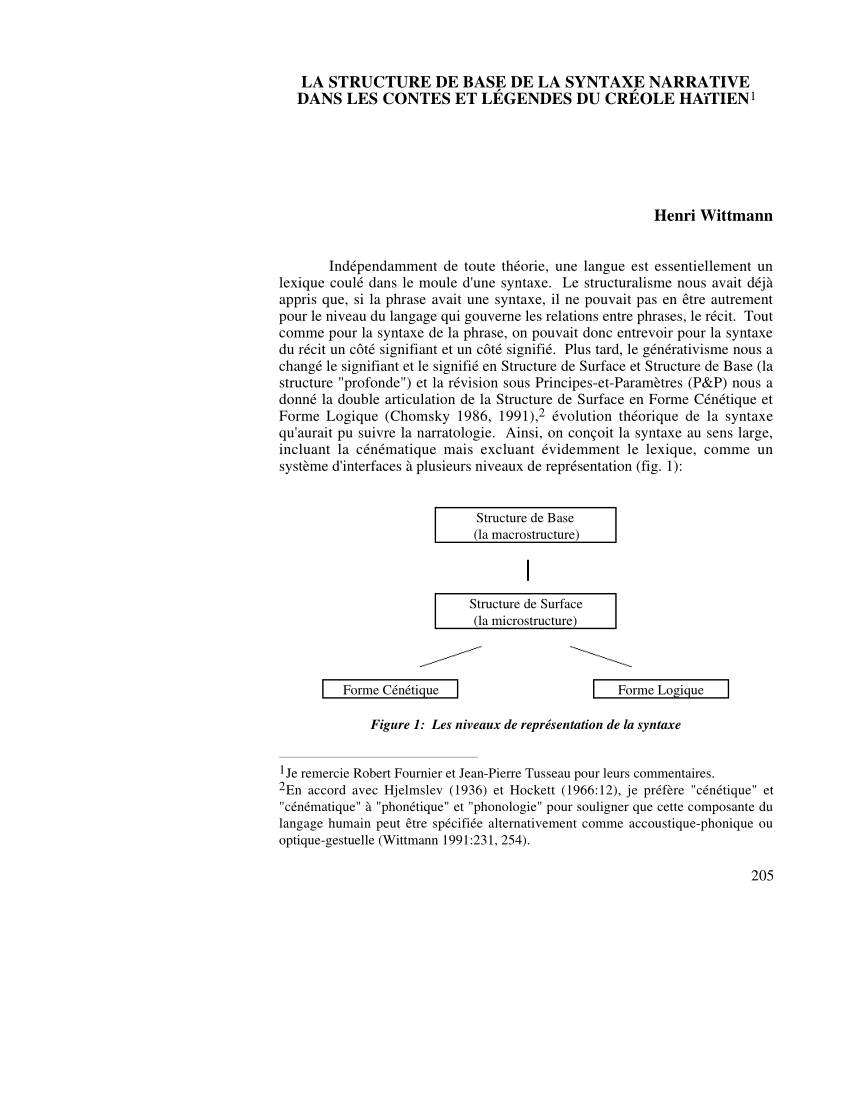 Pdf La Structure De Base De La Syntaxe Narrative Dans Les Contes Et Legendes Du Creole Haitien