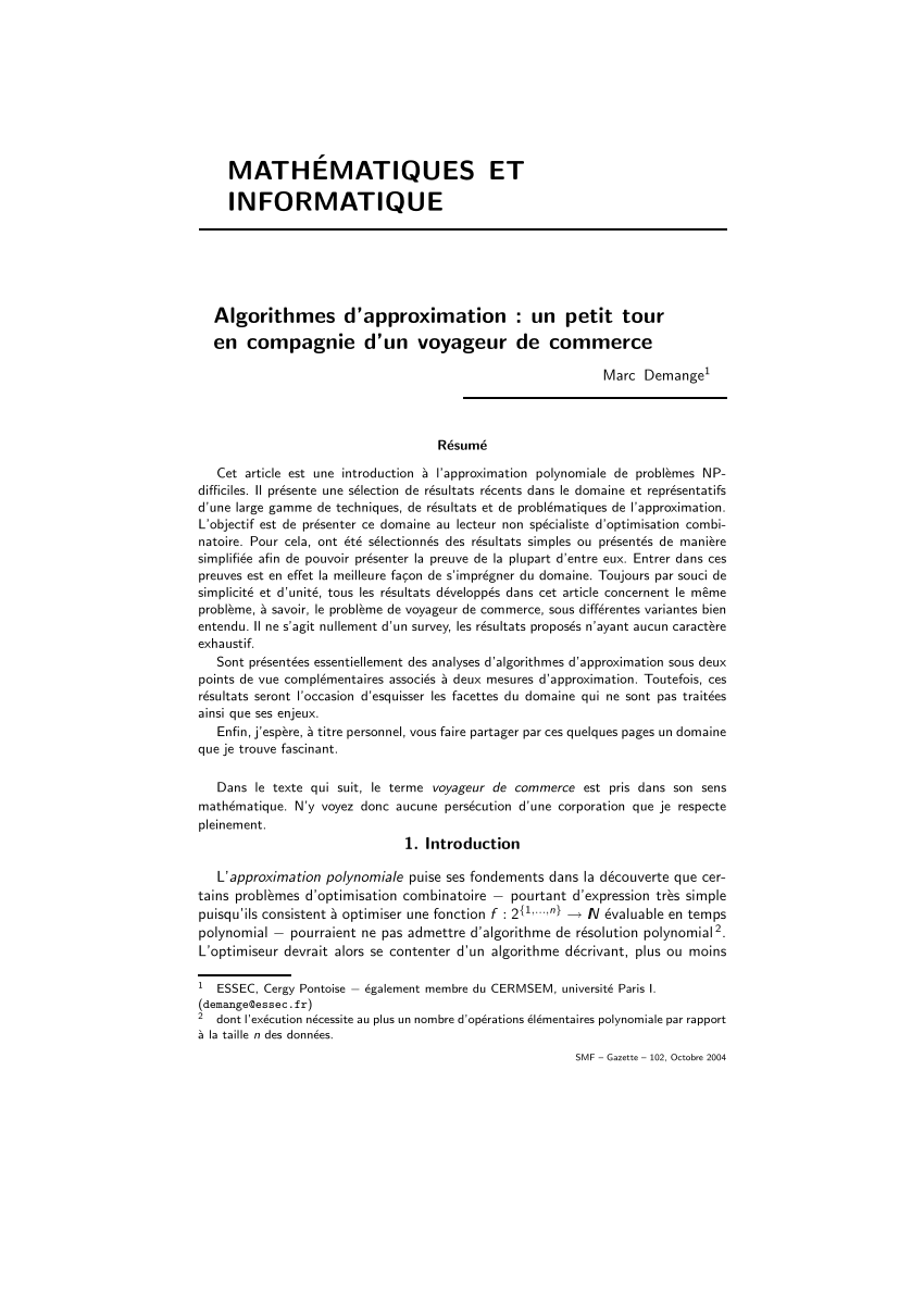 Algorithmes d approximation un petit tour en pagnie d un voyageur de merce PDF Download Available