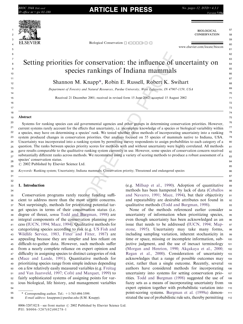 (PDF) Setting priorities for conservation: The influence of uncertainty