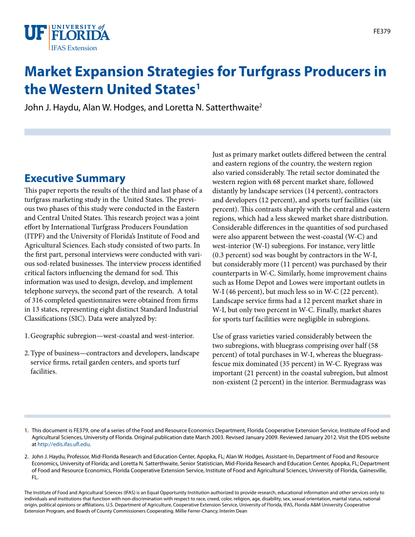 Pdf Market Expansion Strategies For Turfgrass Producers In The