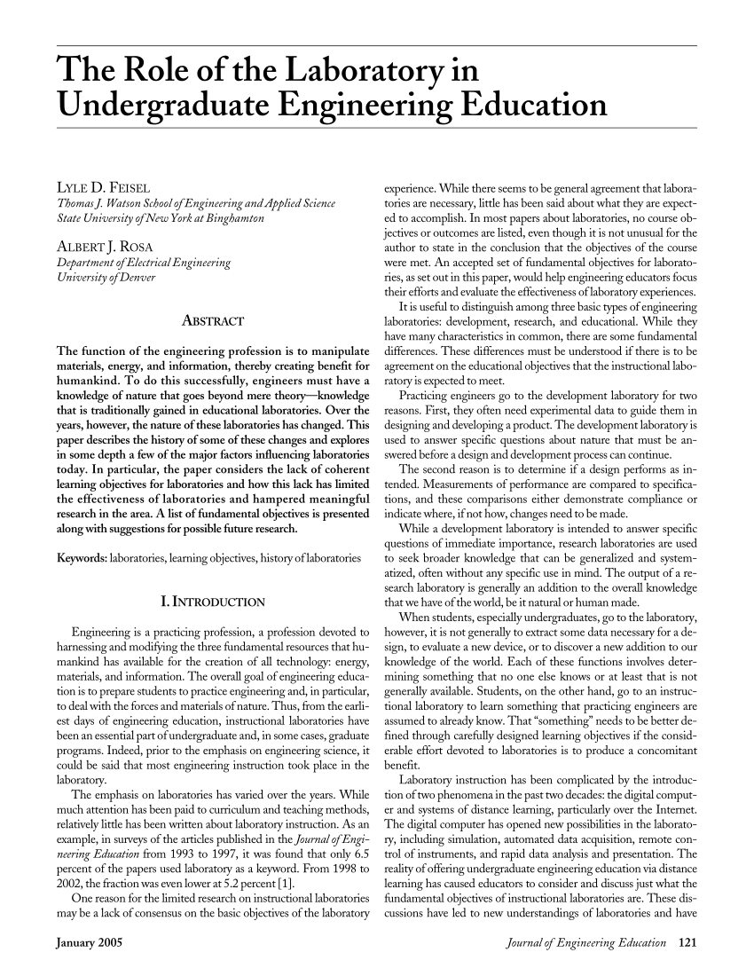 Pdf The Role Of The Laboratory In Undergraduate Engineering Education