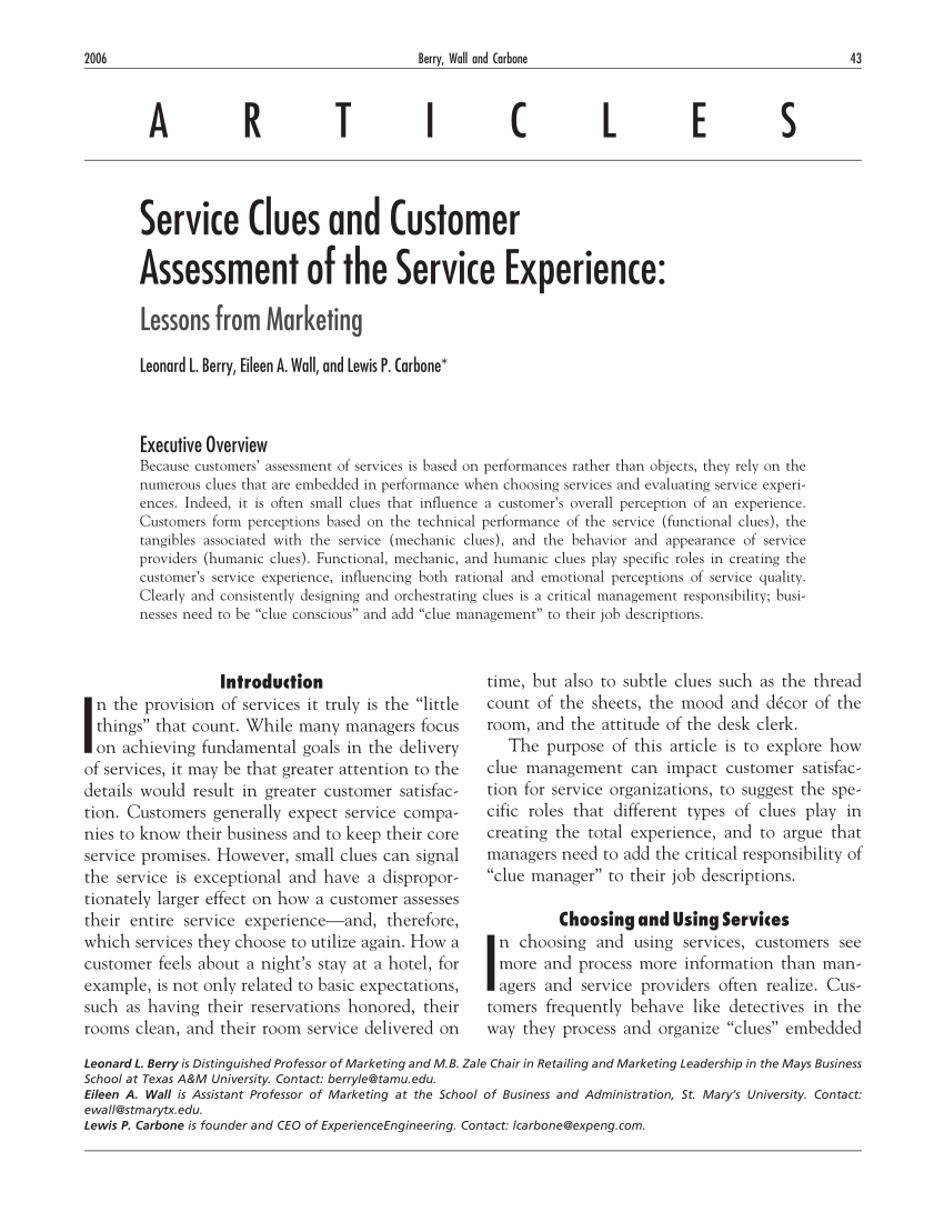 Pdf Articles Service Clues And Customer Assessment Of The Service