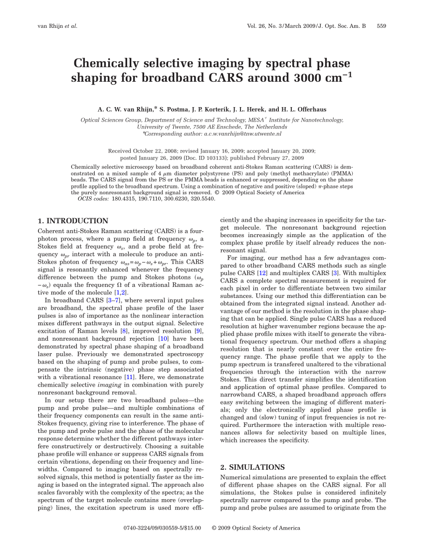 Pdf Chemically Selective Imaging By Spectral Phase Shaping For Broadband Cars Around 3000 Cm 1